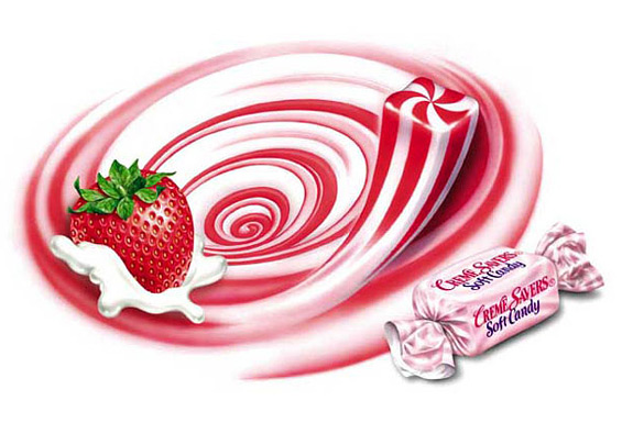 Lori Anzalone Illustration - Food Illustrator of strawberry in cream swirl with wrapped candy