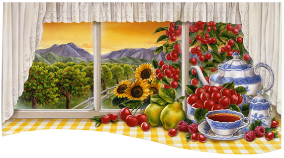 Lori Anzalone Illustration - Food Illustrator of tea pot and cups in kitchen window