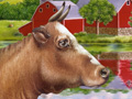 Nature Illustration of cow on farm scene stock usage available