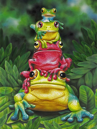 Lori Anzalone Illustration - Nature Illustrator of frogs stacked up