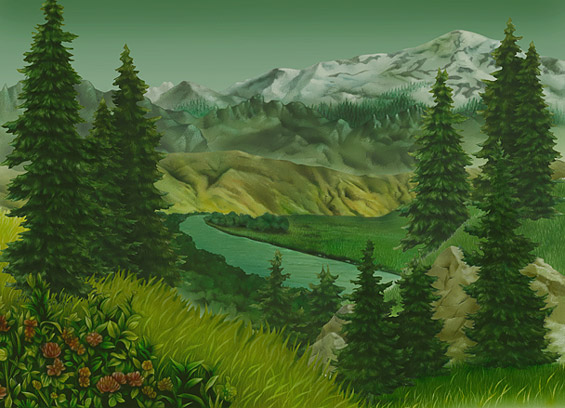 Lori Anzalone Illustration - Nature Illustrator of pines, river valley, mountains